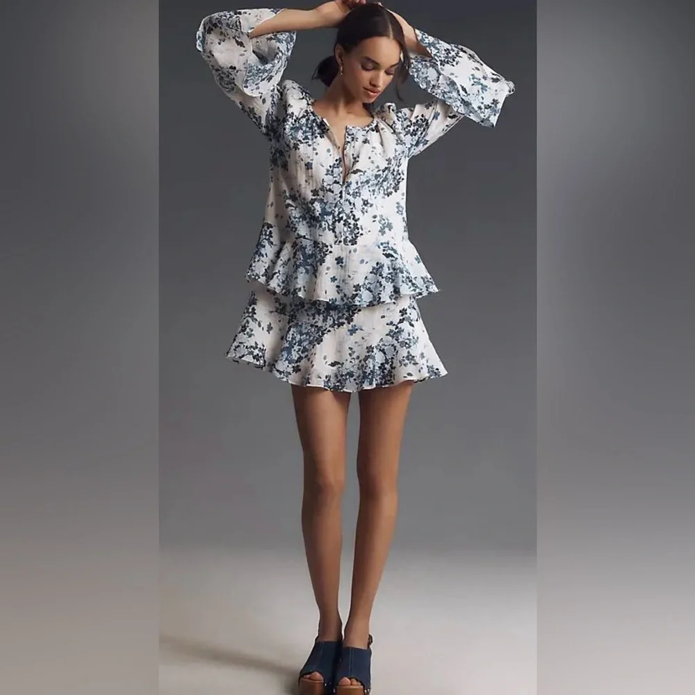 Anthropologie Maeve long sleeve v neck mini swing dress - Picture 7 of 7